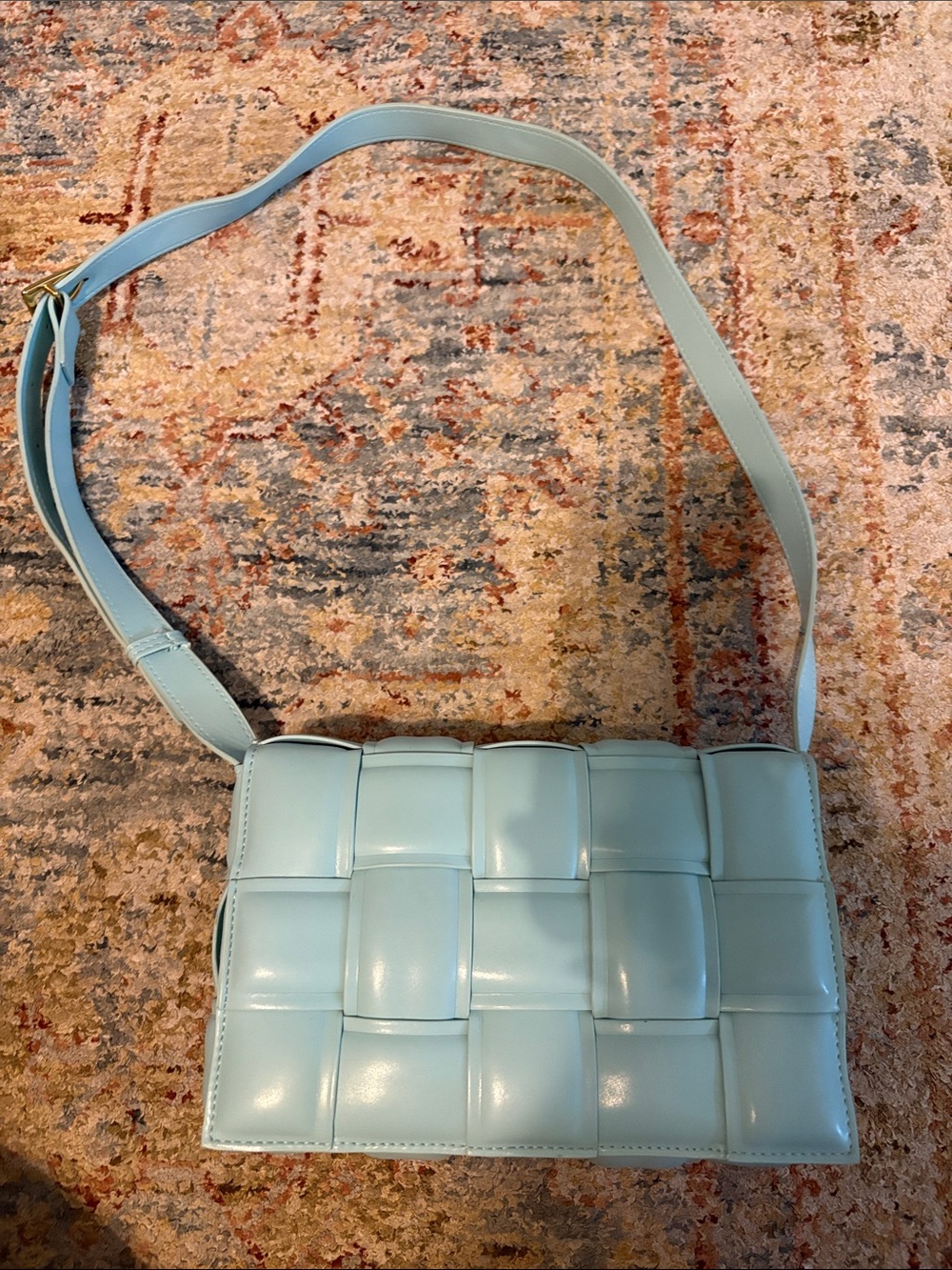 Woven Leather Crossbody Bag - Pastel Blue